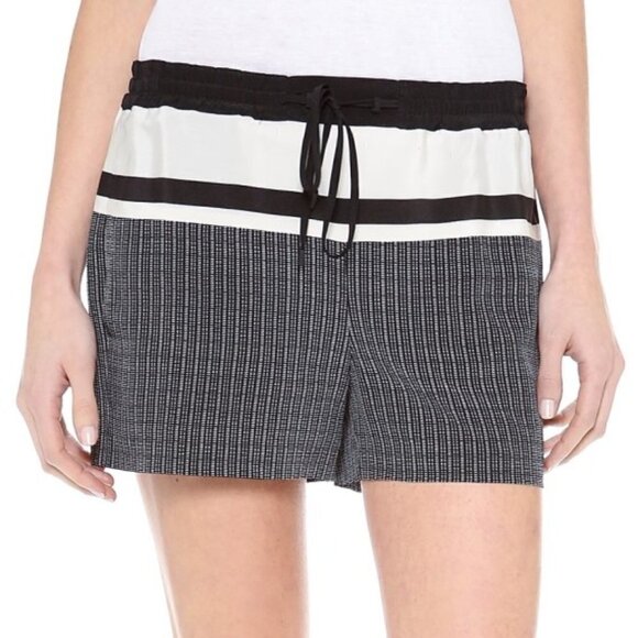 Vince Mixed Stripe Print Silk Shorts, Black/Ivory - Picture 2 of 3
